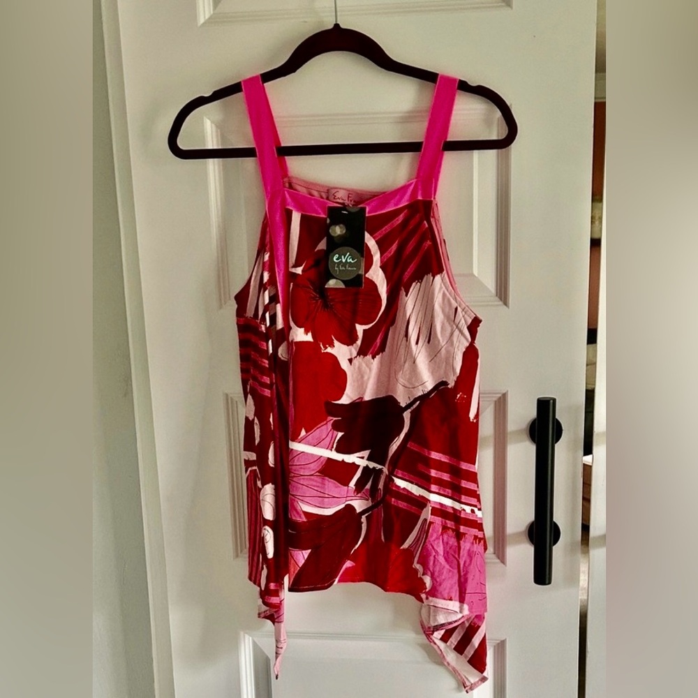 Anthropologie Eva Franco BOHO Pink & Red Floral Sleeveless flare Tank Top size 6
